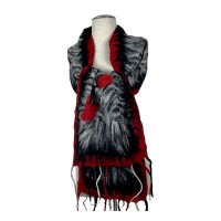 Red Border Fringe Scarf 